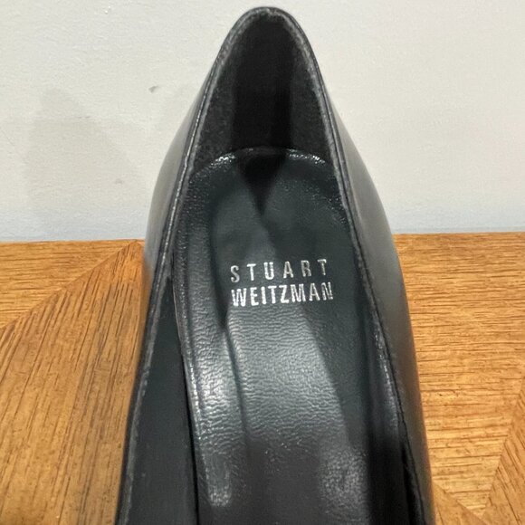 Stuart Weitzman Rita Pump 8M Black Leather High Heels Peep Toes Knot Shoes - Picture 5 of 14